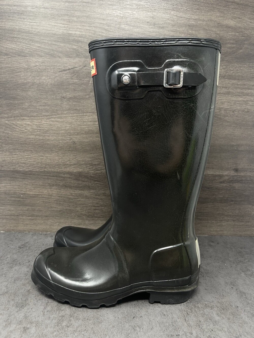 HUNTER Original Tall Gloss Rain Boots Kids Size 5 Boys / 6 Girls Black Slip On